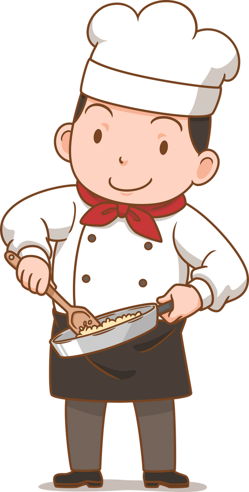 Cartoon chef cooking fried rice.